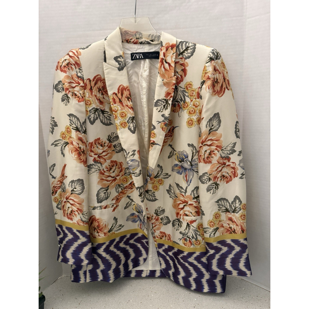 Zara Floral Satiny Lightweight Blazer Women Size Small